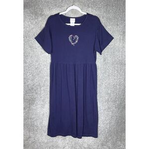 Bobbie Brooks Midi Dress Womens Size Large Blue Embroideredโ Heart Tie in Back